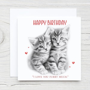 Sommaire carte d'anniversaire chatons, carte paire de chatons, carte chatons, Saint-Valentin, mariage, anniversaire, femme, petite amie, mari, petit ami