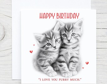 Sketchy Kittens Birthday Card, Kittens Pair Card, Kittens Card, Valentines, Wedding, Anniversary, Wife, Girlfriend, Husband, Boyfriend