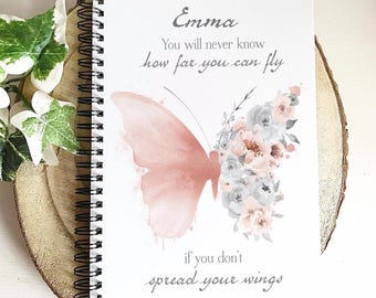 Personalised Butterfly Notebook, Hard Cover Notebook, Butterfly Gift, Positivity Notebook, Motivational Gift
