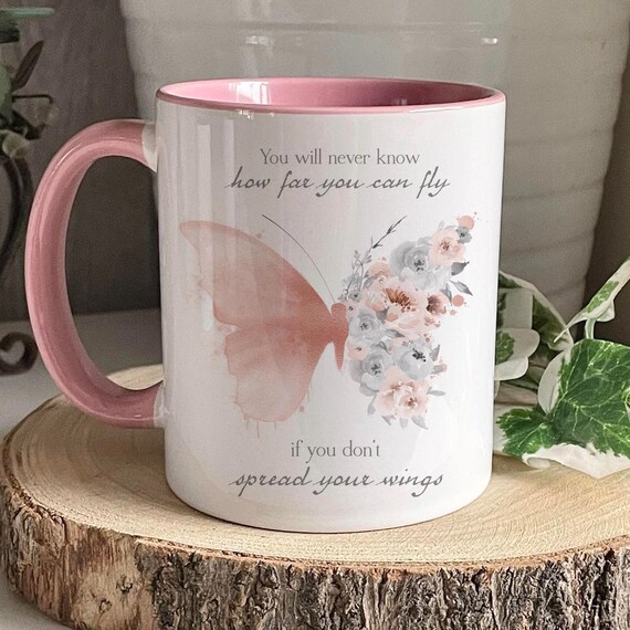 Personalised Butterfly Mug, Rose Gold Butterfly Mug Set, Positivity Gift, Pink Butterfly Mug, Mothers Day