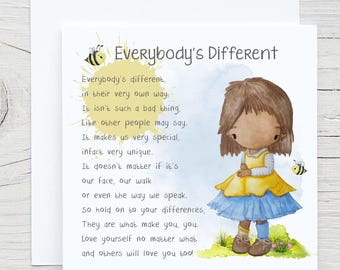 Everybody's Different Card, Down Syndrome Awareness Card, Children's Mental Health, Positivity