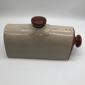 Vintage Stoneware Bed warmer, Foot warmer or Carriage warmer Hot Water Bottle with screw on lid and gasket, holds 2 quart (or pint)