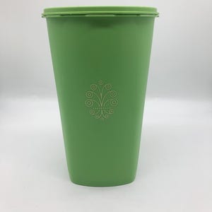 Vintage Tupperware lime green Servalier large canister with a square base