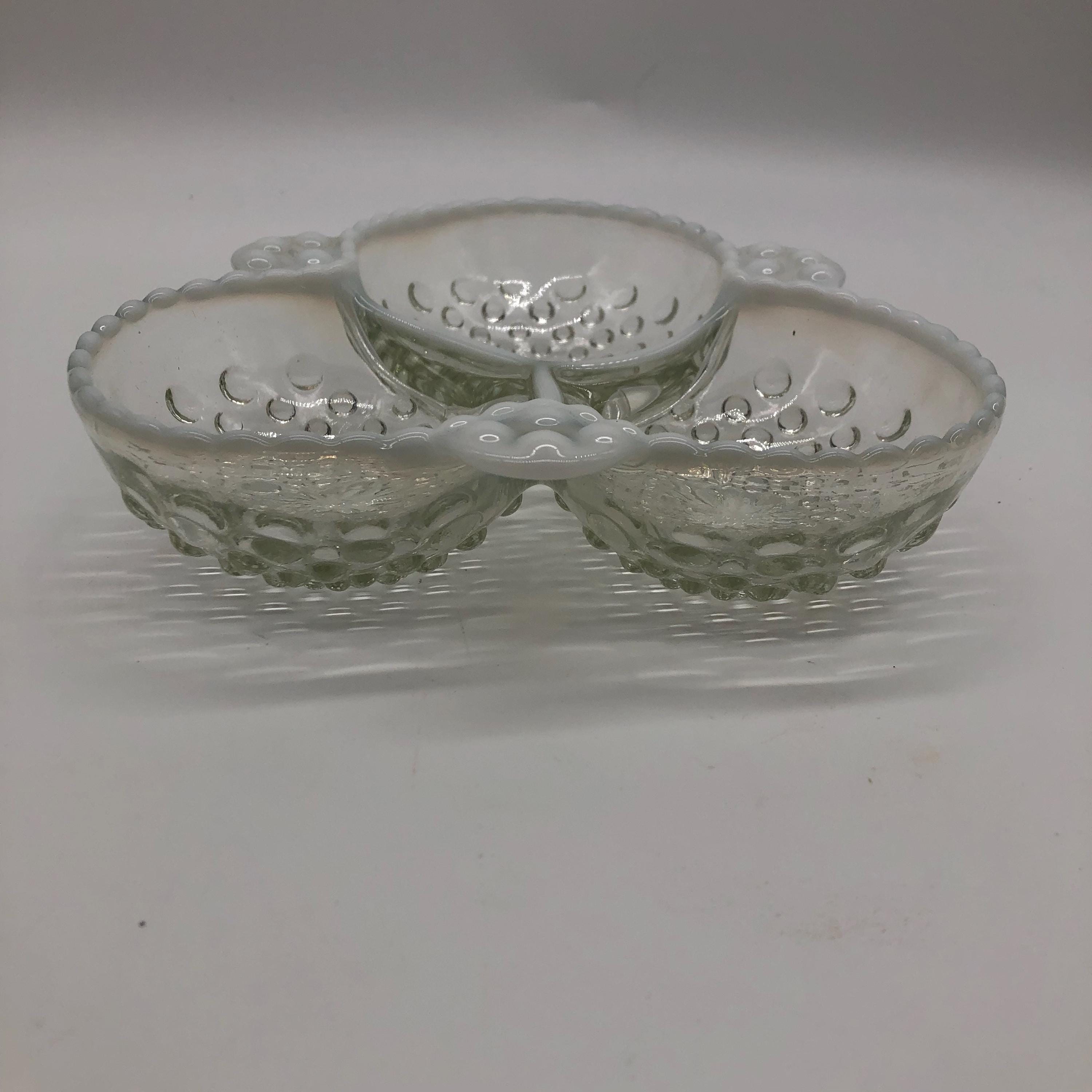 Vintage Fenton Hobnail Opalescent Moonstone Glass Divided Dish With 3 ...