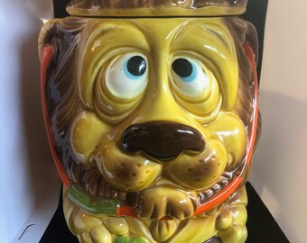 Leão vintage com estetoscópio pote de biscoitos de cerâmica feito no Japão