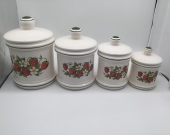 Conjunto vintage de latas de cerâmica Strawberry Fields, 4 latas e 4 tampas