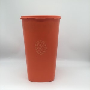 Vintage Tupperware Harvest Orange large Servalier canister with square base