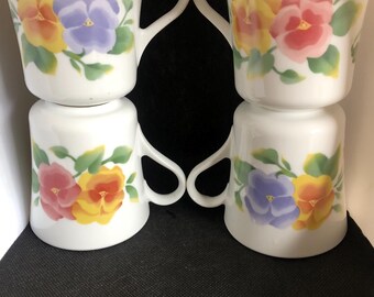 set of 4 Summer Blush Corning 8 oz coffee mugs
