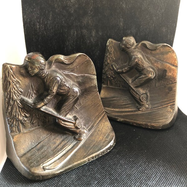 Ski Girl Bronze bookends from 1930's