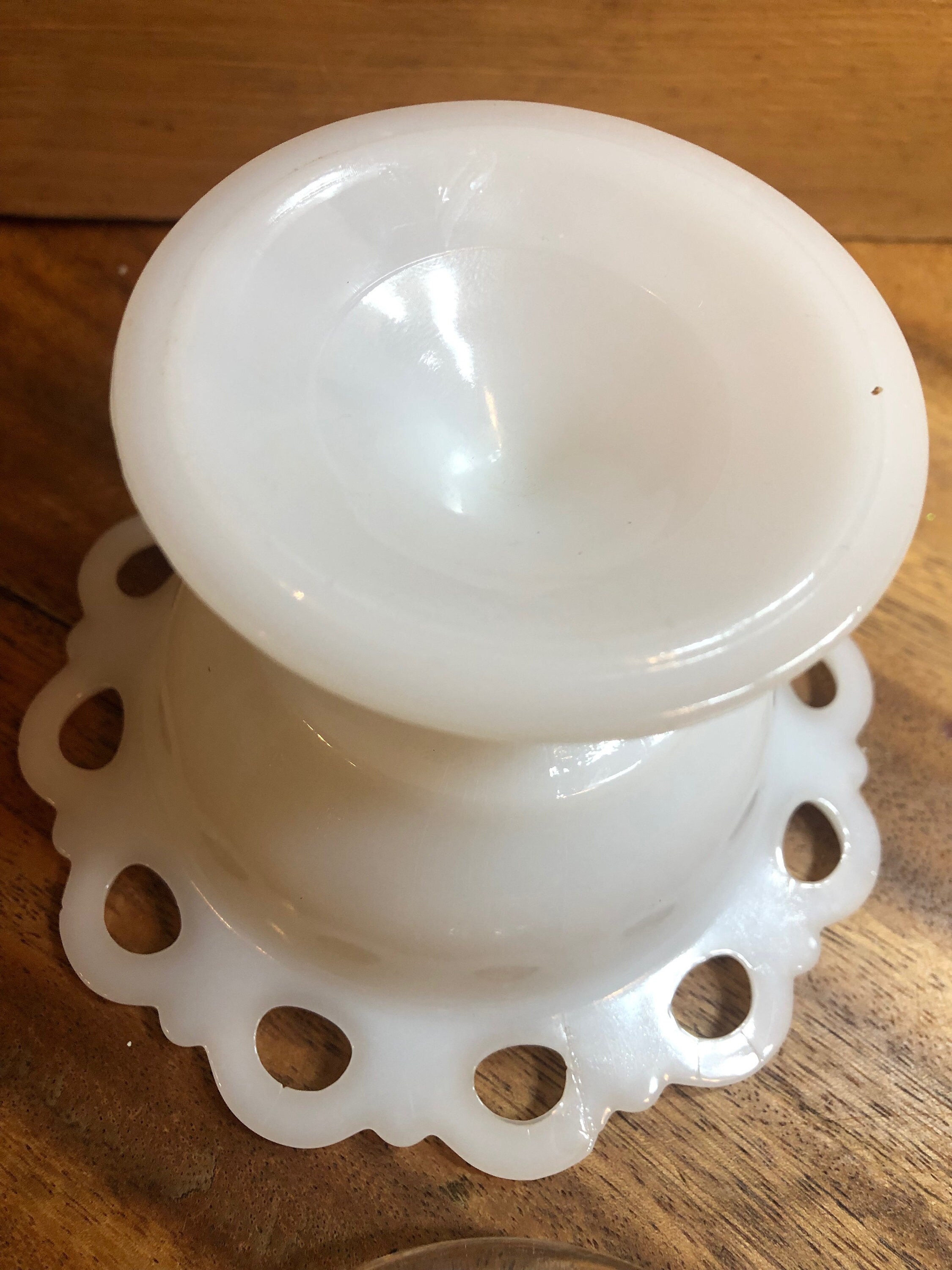 Vintage Milk Glass Vase With Flower Frog Made in the 1960s 2 Pieces Etsy
