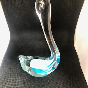 Beautiful mid century Murano style glass swan with white and blue details in glass
