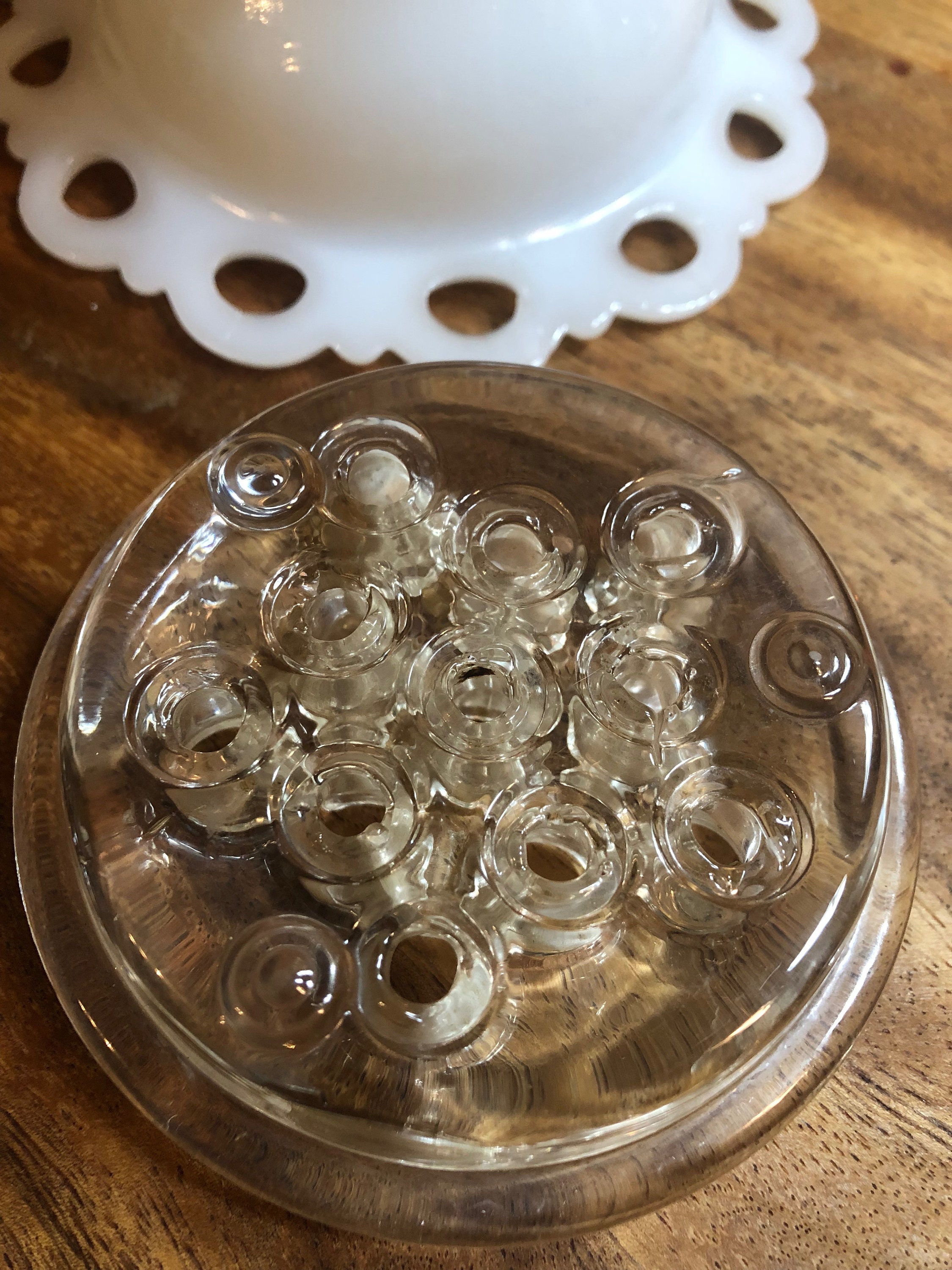 Vintage Milk Glass Vase With Flower Frog Made in the 1960s 2 Pieces Etsy