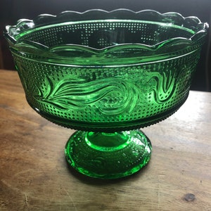 Green glass pedestal trinket dish