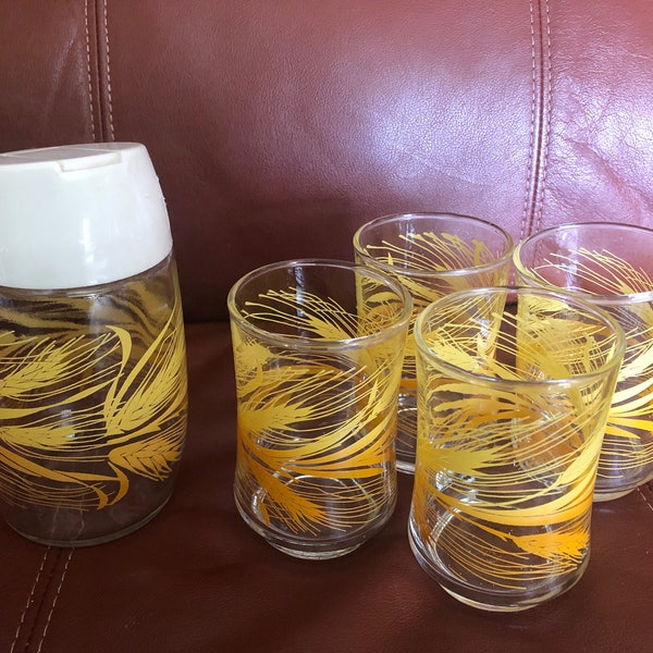 Libbey glass golden wheat set of 4 glasses with sugar dispenser