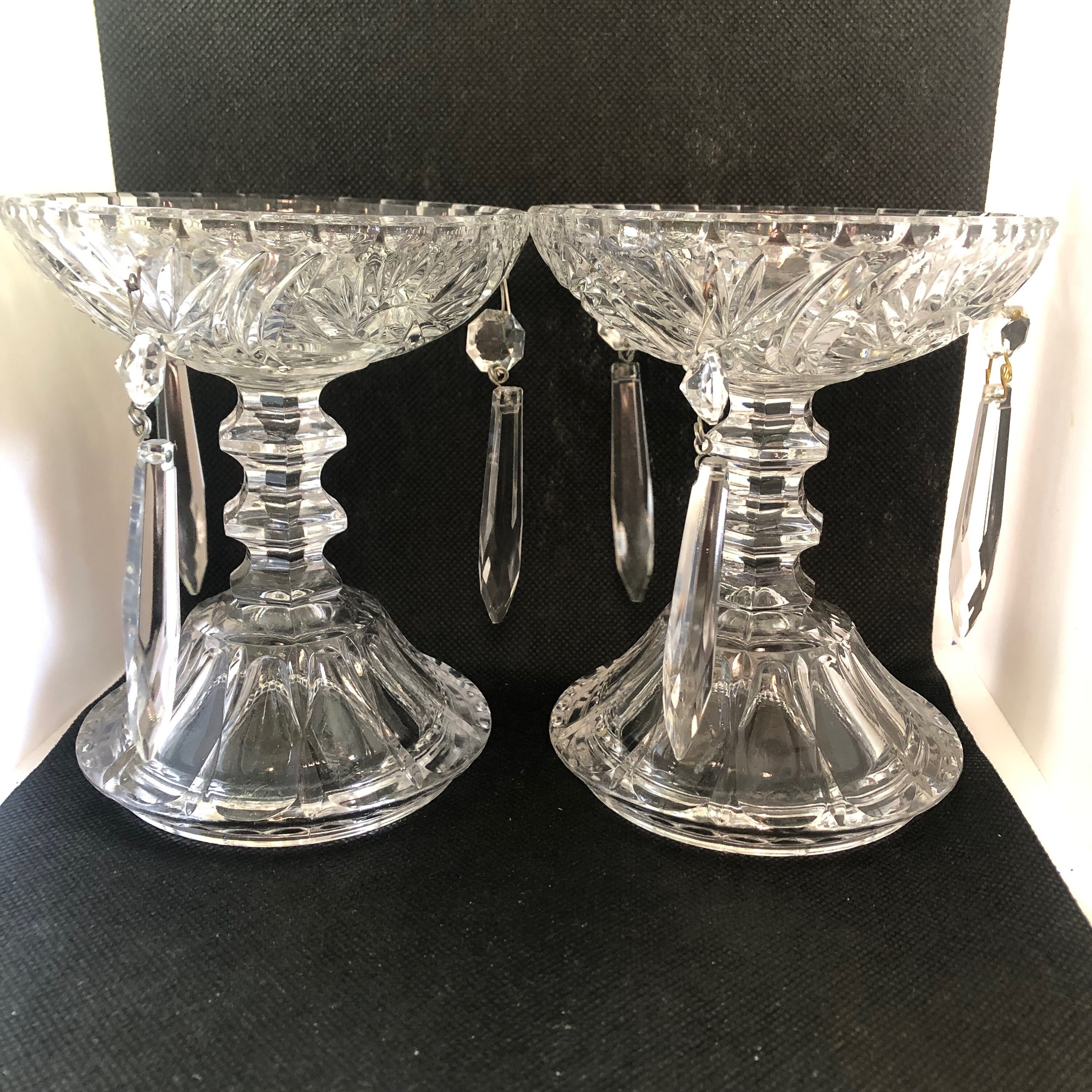 Vintage Set of 2 Crystal Glass Candle Holders With 3 Beautiful Hanging ...