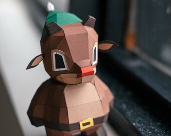Christmas Deer Papercraft: DIY 3D Paper Sculpture (PDF Download)