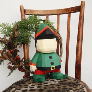 Christmas Elf Papercraft: DIY 3D Low Poly Decor (PDF)
