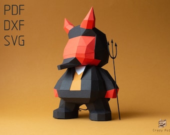 DIY Lucifer in suit figure, Devil&#39;s papercraft template, Halloween decoration, Demon with a trident, Lucifer&#39;s doll