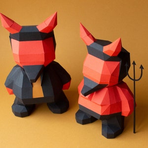 2 in 1 DIY Papercraft Lucifer figure, Devil's in suit pdf template, Halloween decoration, Red devil statue, Demon with a trident