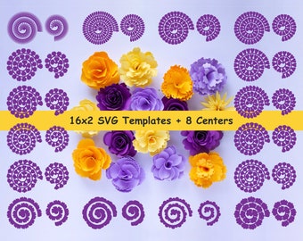 Rolled Paper Flowers SVG, Digital DXF PDF Template, Cricut Flowers Bouquet, Paper Rose svg, Digital paper,  3d Flower svg, Origami Flowers