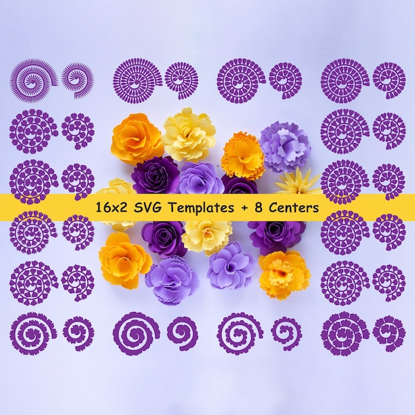 Rolled Paper Flowers SVG, Digital DXF PDF Template, Cricut Flowers Bouquet, Paper Rose svg, Digital paper,  3d Flower svg, Origami Flowers