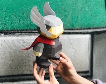 DIY Papercraft Thor kit, comic character,  Asgard God, Baby Thor, Kids toys, Papercraft decoration, Low poly statue,  3d puzzle