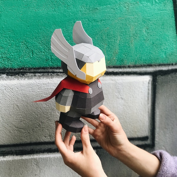 DIY Papercraft Thor kit, comic character,  Asgard God, Baby Thor, Kids toys, Papercraft decoration, Low poly statue,  3d puzzle