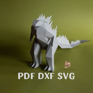 Plantilla Godzilla Low Poly Papercraft, archivos digitales SVG Papercraft 3d, kit PDF DiY, hágalo usted mismo Origami Kaiju, para Cricut, DXF