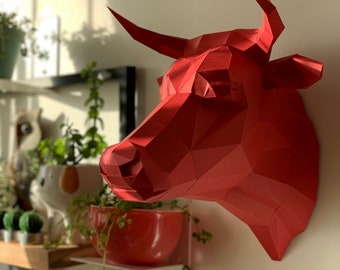 DIY Papercraft Bull Trophy Head, DXF SVG 3d Bull Template, Low Poly Handmade Wall Decor, Origami Paper Sculpture, 3D Puzzle Kit