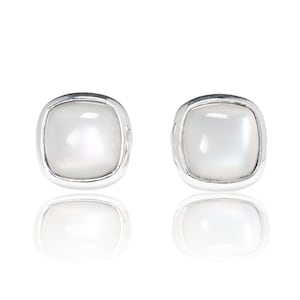Genuine moonstone silver earrings 10 x 10 mm
