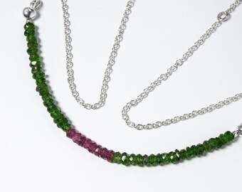 Green-red tourmalines on a silver chain