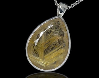 Faceted Rutilated Quartz Silver Pendant. 35mm length