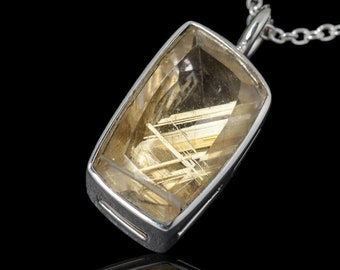 Faceted Rutilated Quartz Silver Pendant