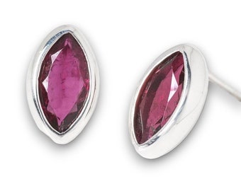 Pendientes de plata con turmalina roja facetada y rubelita