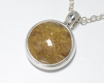 Rutilated quartz silver pendant