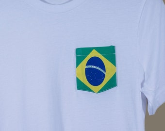 Flag of Brazil Unisex Pocket Tee Shirt