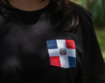 Flag of Dominican Republic Unisex Pocket Tee Shirt