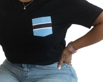 Flag of Botswana Unisex Pocket Tee Shirt