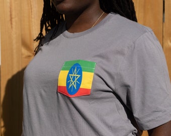 Flag of Ethiopia Unisex Pocket Tee Shirt