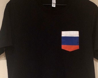 Flag of Russia Unisex Pocket Tee Shirt