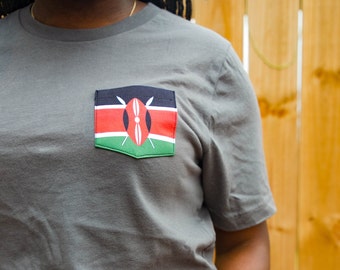 Flag of Kenya Unisex Pocket Tee Shirt