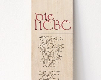 Die Liebe" Bibelspruch Kalligrafie Holz