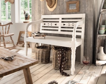 Sitzbank 2-sitzig WILLIAM | Mahagoni-Holz vintage-weiß | 100 cm