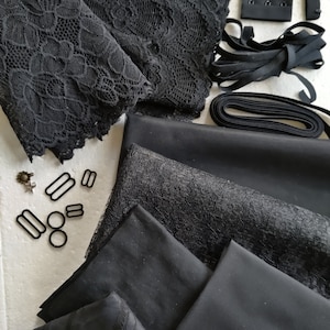 Giant material package for 4 bras and many panties, only BLACK, fabric and haberdashery