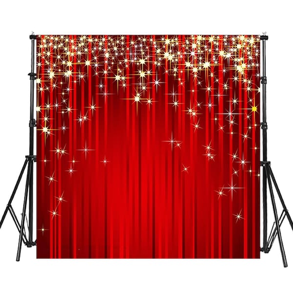 Red Glitter Backdrop Wall Photography Stars Background Curtains Backdrops for Baby Shower Birthday Party Decor-Printed Fabric Props WP019