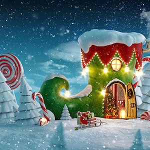 Christmas Xmas Party Background Digital Backdrop Fairy House Candy ...