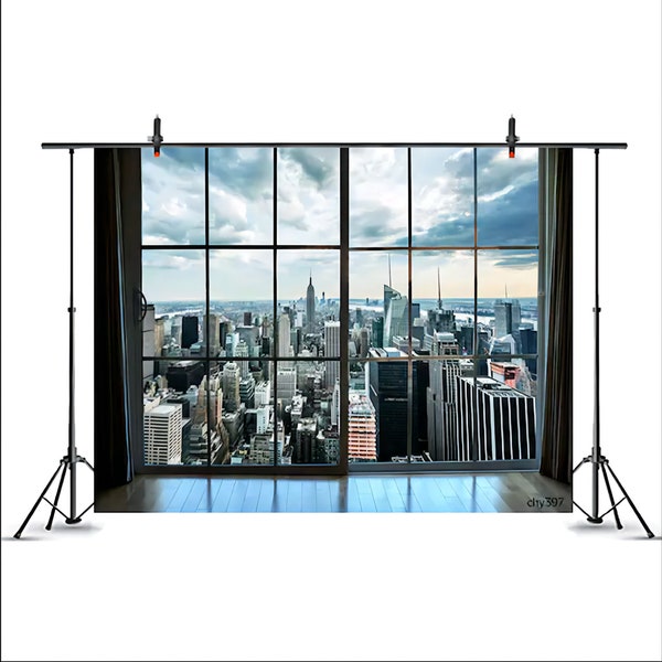 Zoom Office Glass French Window City Building Landscape Scene Photography Backgrounds Photographic Backdrop For Photo Studio-chy397