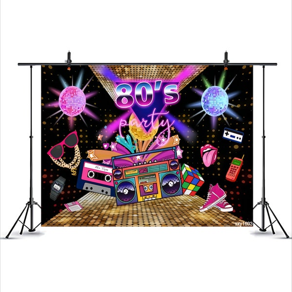 80s Party Backdrop,Disco Theme Retro Style Photo Backdrop,Hip-Hop Backdrop,80's Birthday Background,1980's Neon Eighties Backdrop