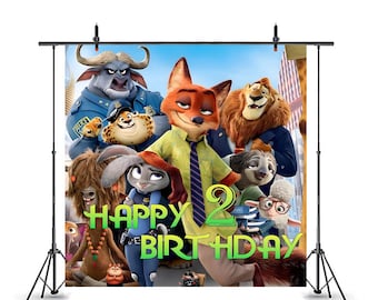 Zootopia Judy and Nick Party decoration background, Family Birthday Welcome Banner