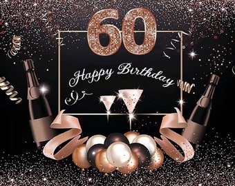 60e anniversaire Toile de fond pour la photographie Joyeux anniversaire Fête Bannière Affiche Signalisation Décor Photo Booth Glitter Arrière-plan Accessoires imprimés sxy1323